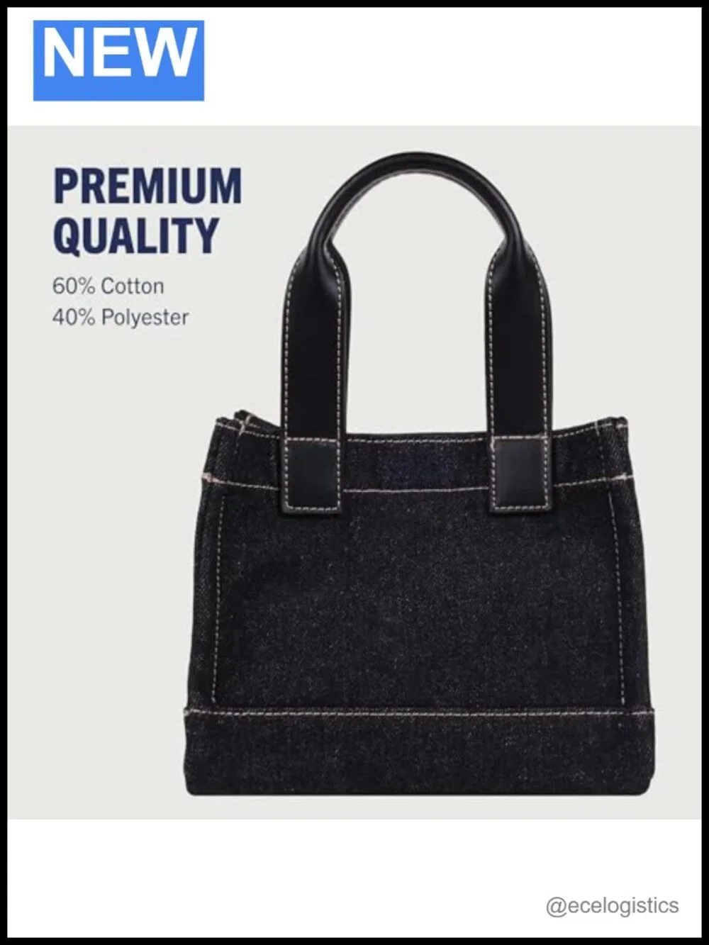 Mini Denim Tote Bag with Adjustable Shoulder Strap, Silver Hardware
